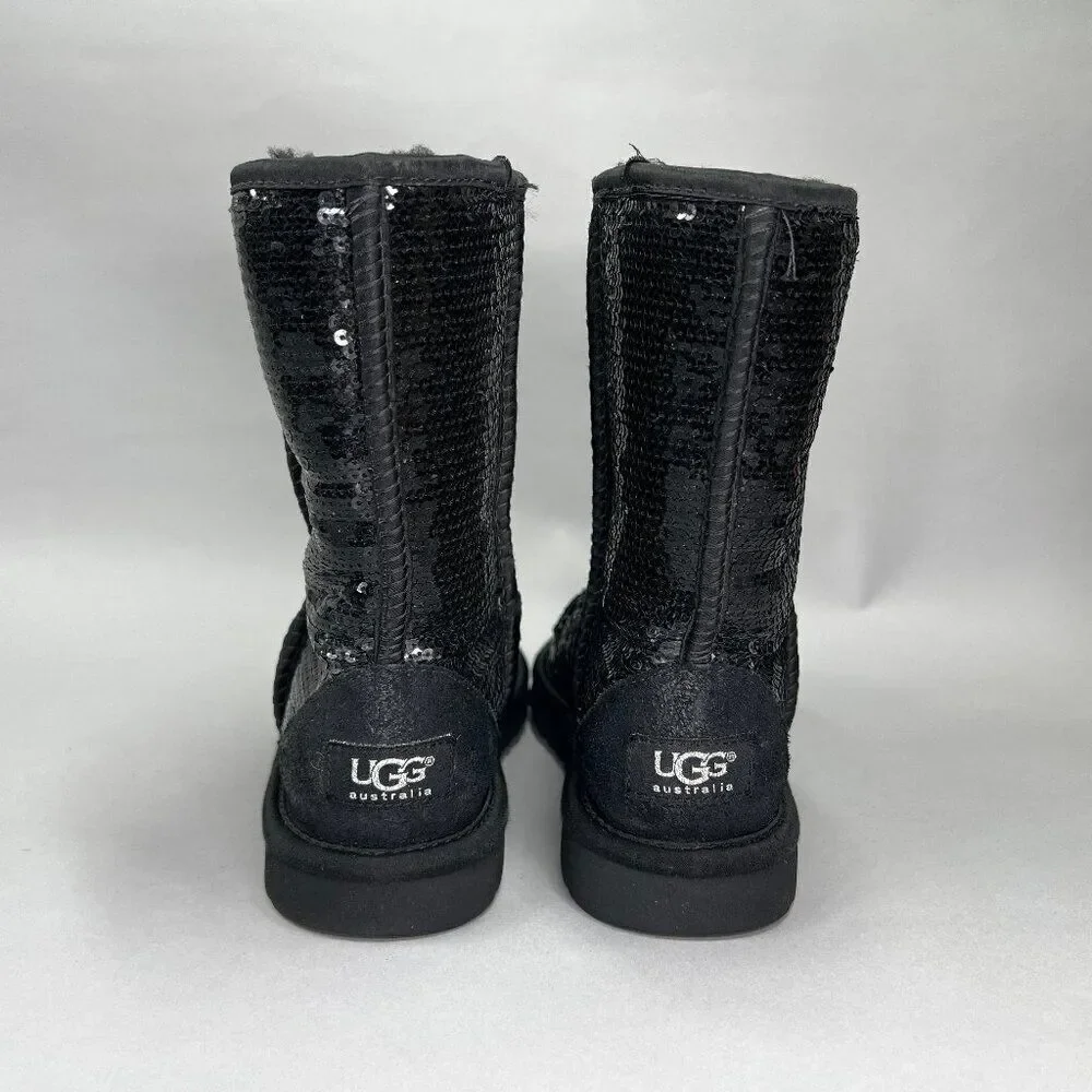 UGG Women's Size 6 Classic Short Black Sequin‎ Winter Boots